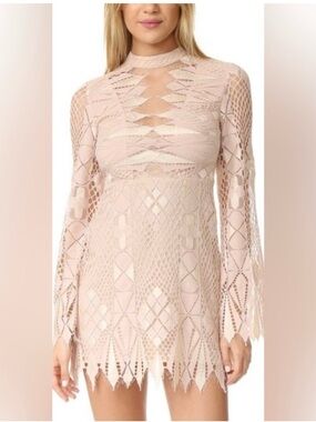 Free People Blush Lace Long Sleeve Mini Dress
